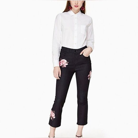 Kate Spade Rose Kick Flare Crop Jeans Sz 29 - Picture 1 of 8